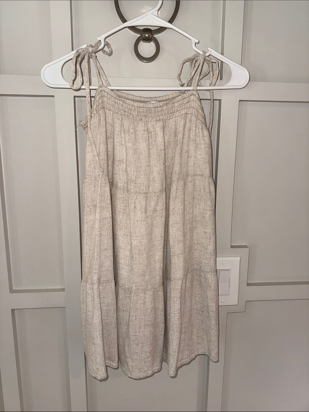 Abercrombie Tiered Linen-Blend Dress with Tie Straps